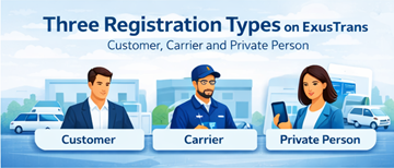 Három fiókregisztrációs típus az ExusTranson a jobb felhasználói élményért és a szállítási piactér jobb szervezéséért